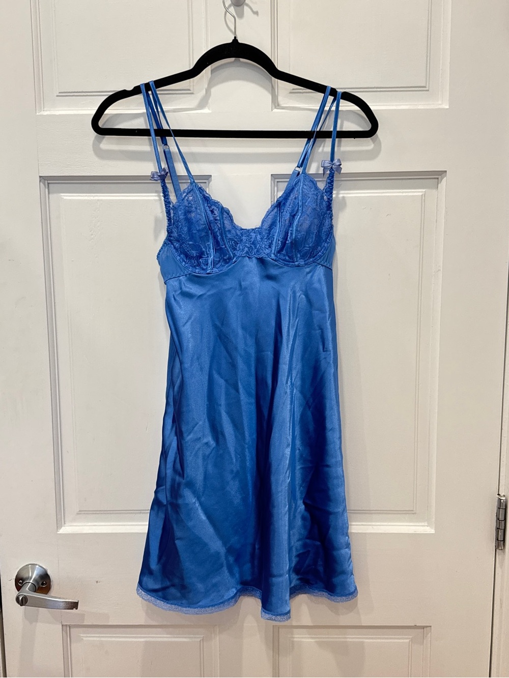 Vintage Morgan Taylor Intimates Blue Satin Lace Slip Dress S Coquette Y2K